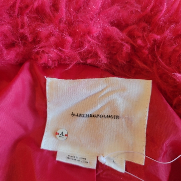 Anthropologie Faux Fur Pink Double Breasted Coat Size Large - Picture 3 of 10
